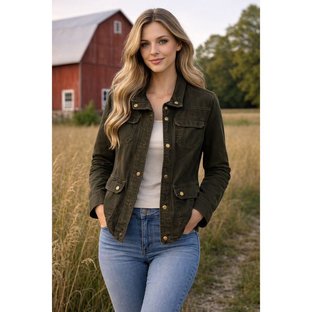 Talbots Utility Field Barn Jacket Womens Size 8 Army Green Outdoors Workwear